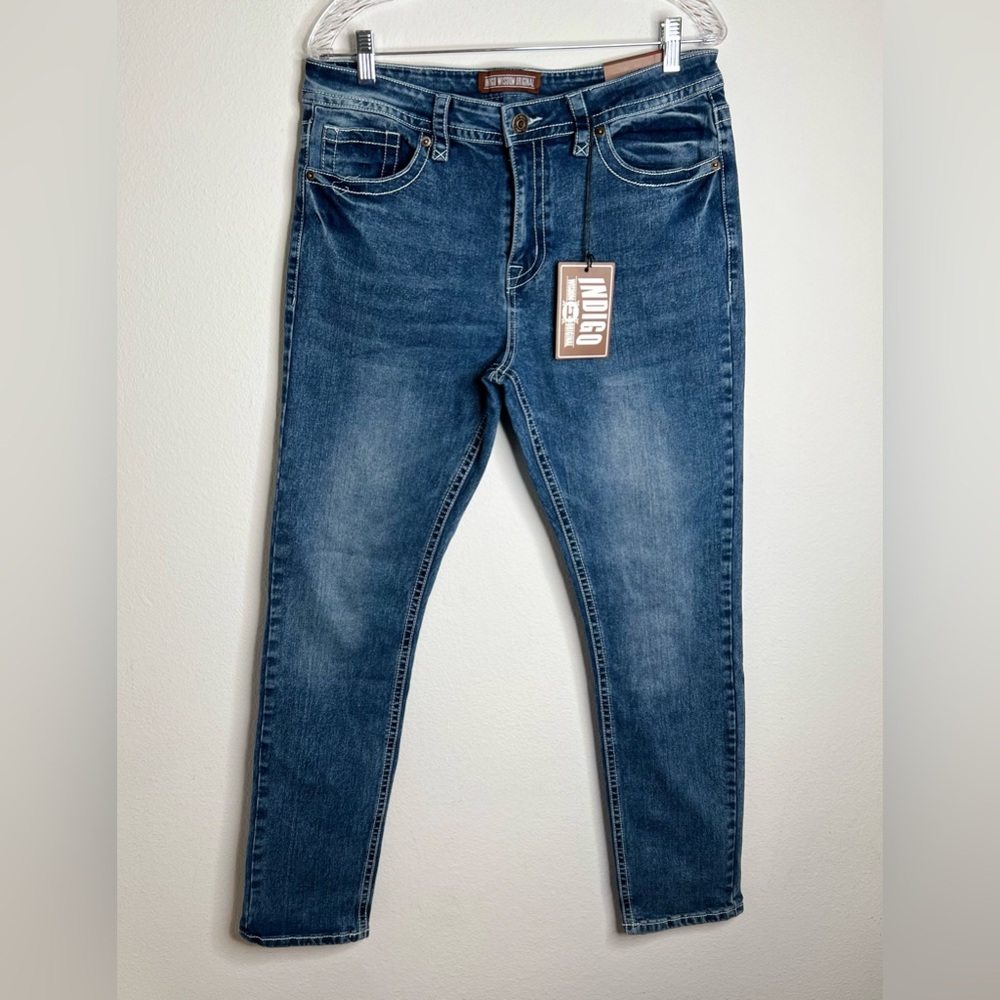 Indigo Wisdom Mens Jeans 34x30 Straight Fit Blue New